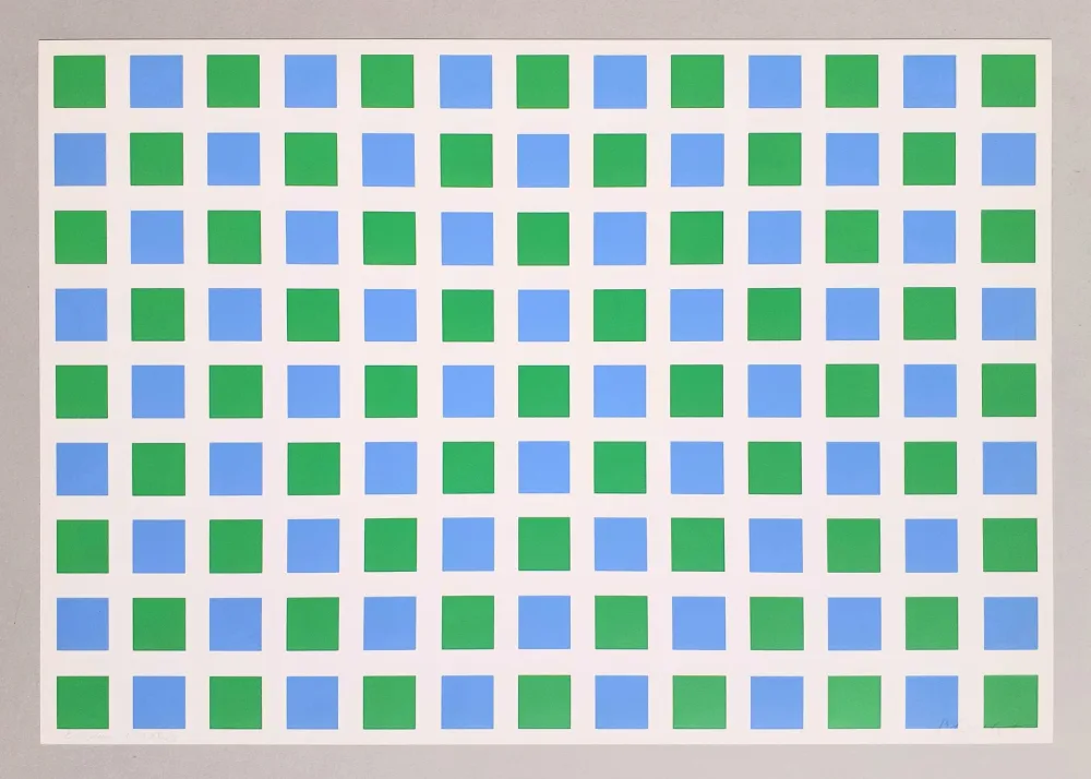 Сериграфия Morellet - Quadrillage vert et bleu