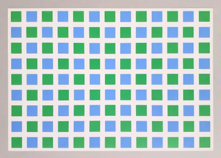 Сериграфия Morellet - Quadrillage vert et bleu