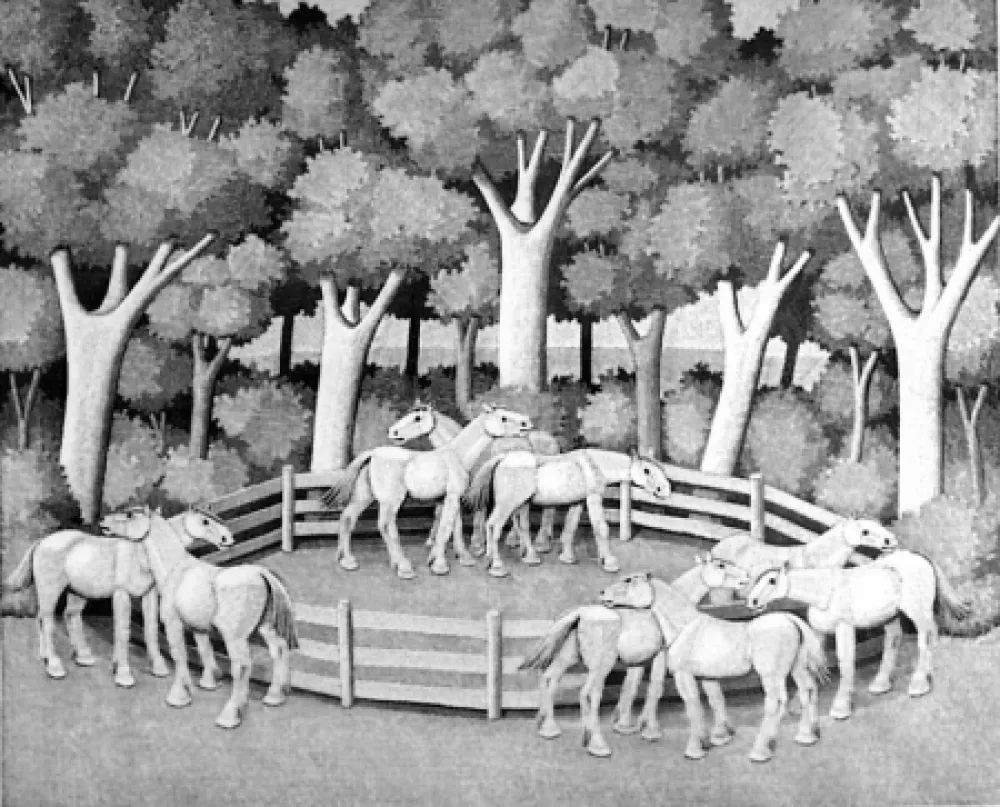 Гравюра На Дереве Morena - Cavalli nel bosco