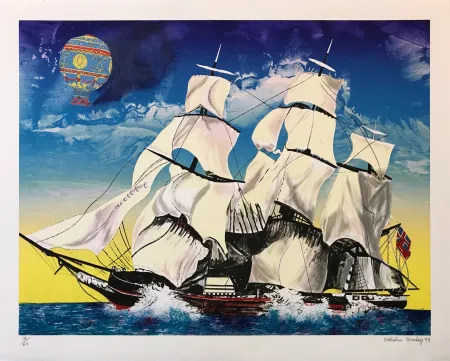 Литография Morley - FLYING CLOUD WITH MONTGOLFIERE BALLOON