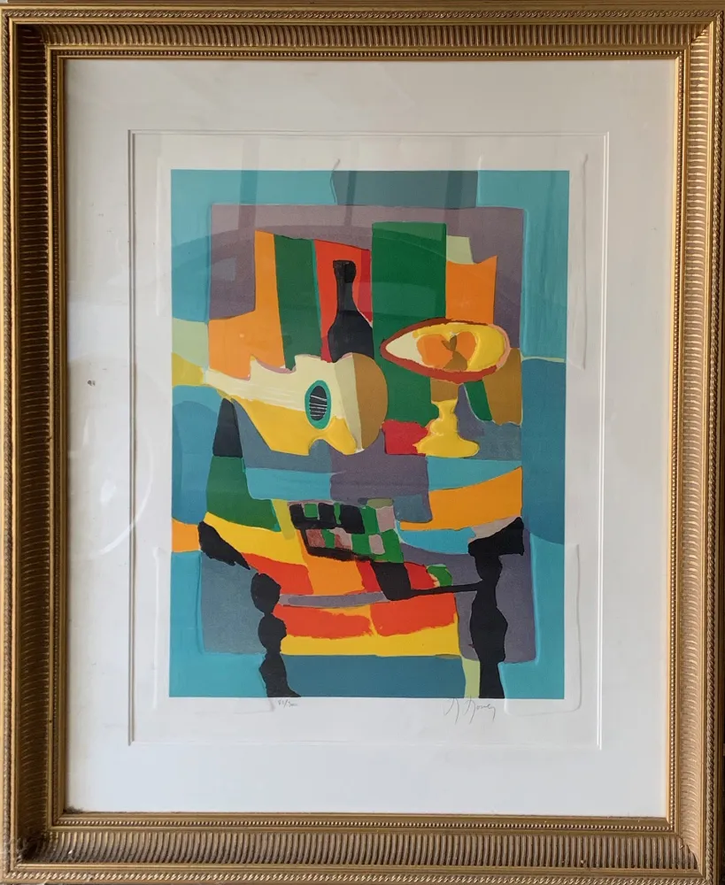 Офорт И Аквитанта Mouly - Blue Still Life with Guitar