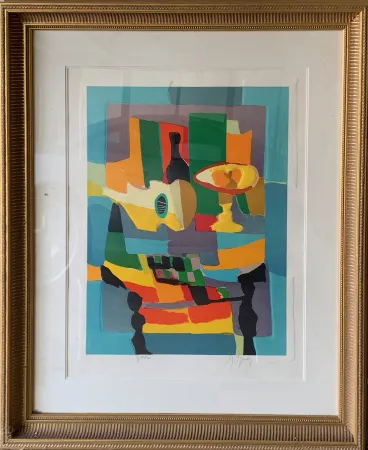 Офорт И Аквитанта Mouly - Blue Still Life with Guitar