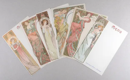 Литография Mucha - Champagne Moët & Chandon Menu, 1899 - Complete set of six original lithograph menu cards