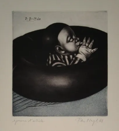 Акватинта Nagel - Junge im schwarzen Schlauchboot