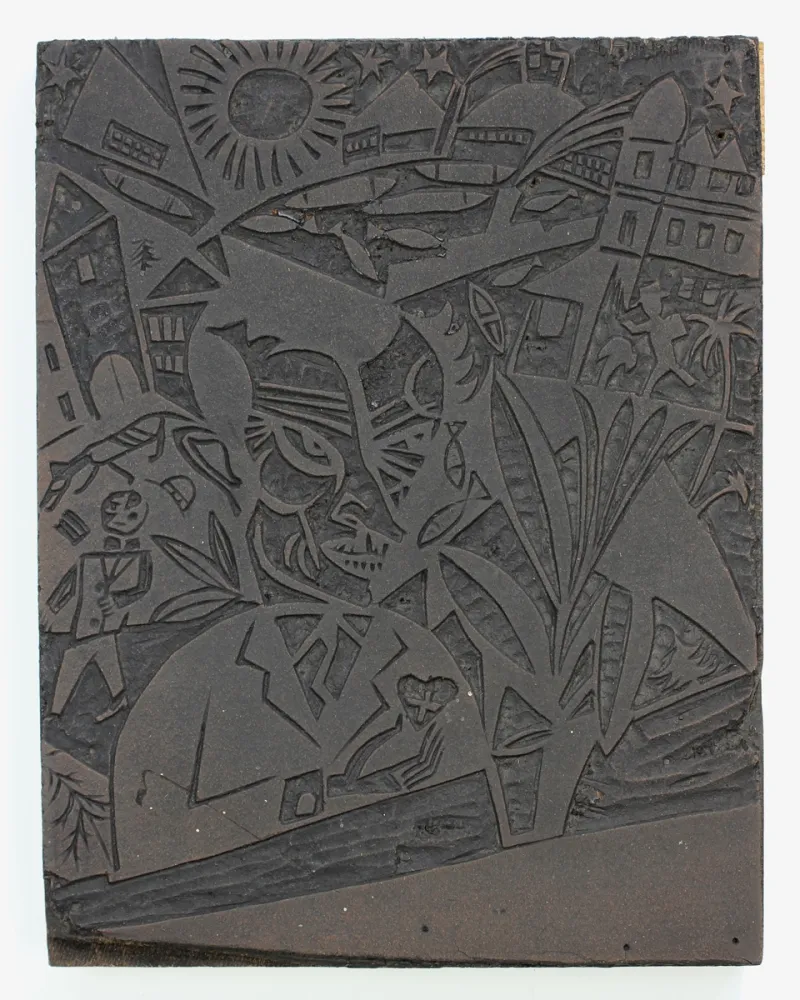 Линогравюра Nerlinger - Mann vor Stadtlandschaft (Man in Front of a Cityscape)