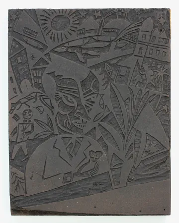 Линогравюра Nerlinger - Mann vor Stadtlandschaft (Man in Front of a Cityscape)