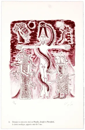 Литография Nørgaard - A. Demain tu seras avec moi au Paradis, Joseph et Parciphal, le christ nordique, apporte-moi de l'eau