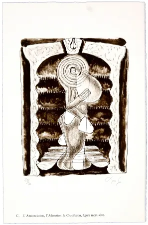 Литография Nørgaard - C. L'Annonciation, l'Adoration, la Crucifixion, figure mort-vive