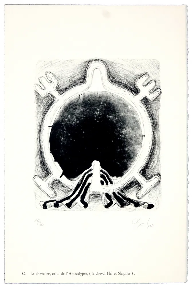 Литография Nørgaard - C. Le chevalier, celui de l'Apocalyspe, (le cheval Hel et Sleipner).