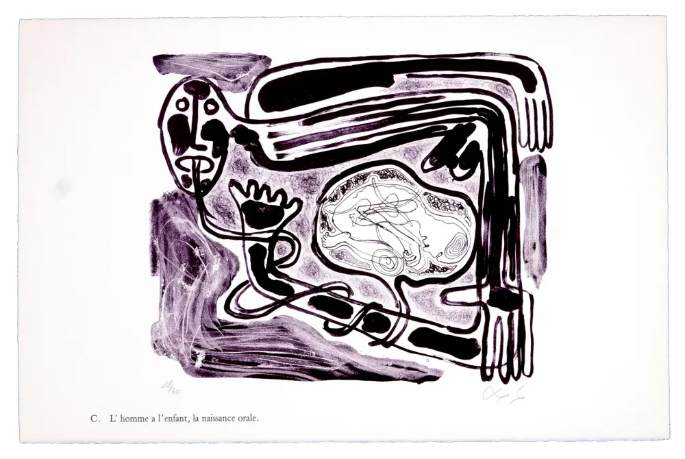 Литография Nørgaard - C. L'homme a l'enfant, la naissance orale