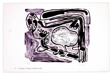 Литография Nørgaard - C. L'homme a l'enfant, la naissance orale