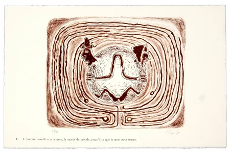 Литография Nørgaard - C. L'homme assoiffé et sa femme, la moitié du monde, jusqu'à ce que la mort nous sépare.