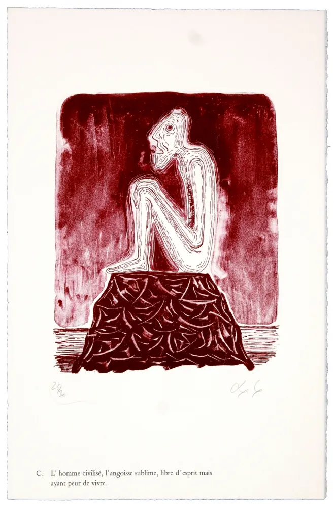 Литография Nørgaard - C. L'homme civilisé, l'angoisse sublime, libre d'esprit mais ayant peur de vivre
