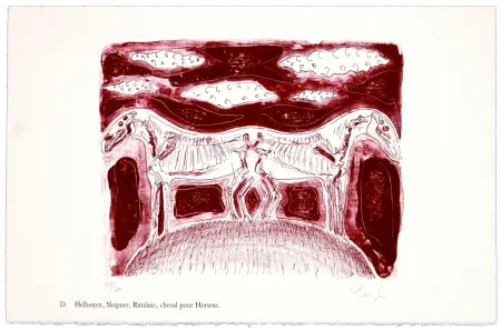 Литография Nørgaard - D. Helhesten, Sleipner, Rimfaxe, cheval pour Horsens