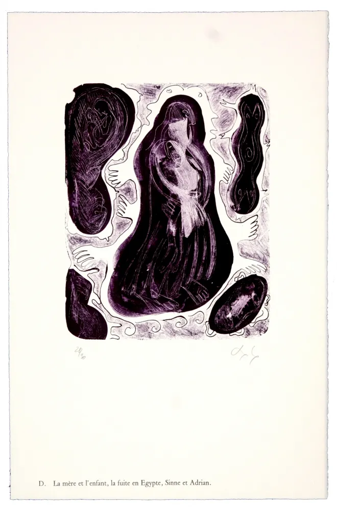 Литография Nørgaard - D. La mère et l'enfant, la fuite en Egypte, Sinne et Adrian