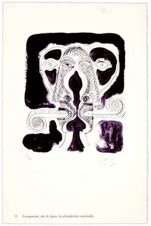 Литография Nørgaard - E. Autoportrait, tête de Janus, la schizophrénie universelle.