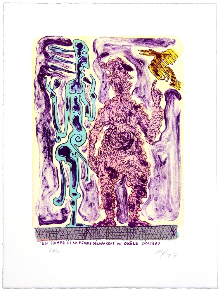 Литография Nørgaard - Un homme et sa femme découvrent un drôle d’oiseau