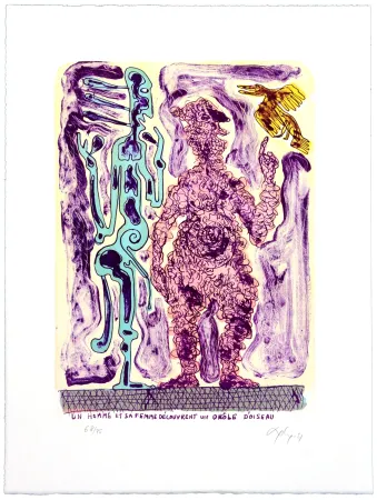 Литография Nørgaard - Un homme et sa femme découvrent un drôle d’oiseau