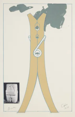 Сериграфия Oldenburg - Proposal for a Colossal Structure in the Form of a Clothespin-Compared to Brancusi's Kiss