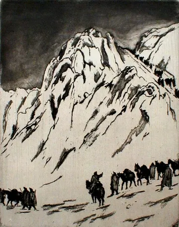 Офорт Orlik - Austrian Munitions Column on Serbian Border