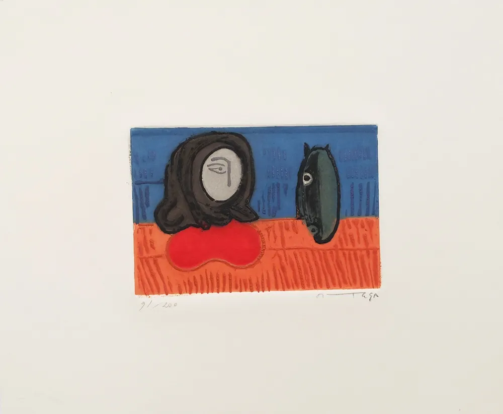 Офорт Ortega - Figura con cavallo