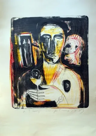 Литография Paladino - Come in uno specchio