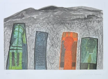 Гравюра Paladino - Mimmo Paladino (1948) - Sguardo a destra - color etching - 2000