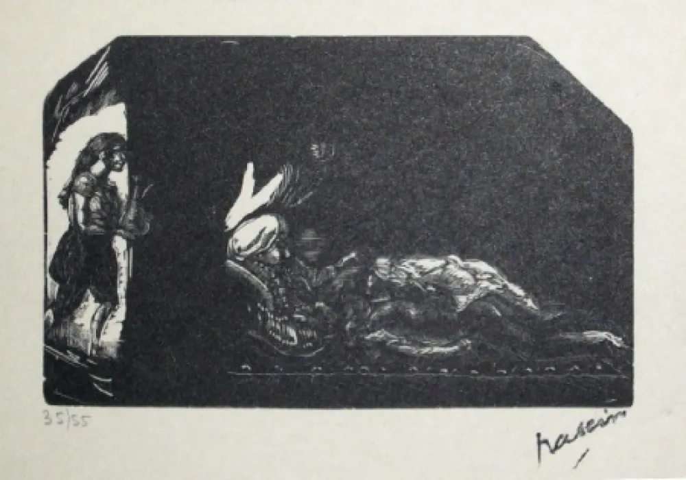 Гравюра На Дереве Pascin - Fille avec fleur et scene de Harem