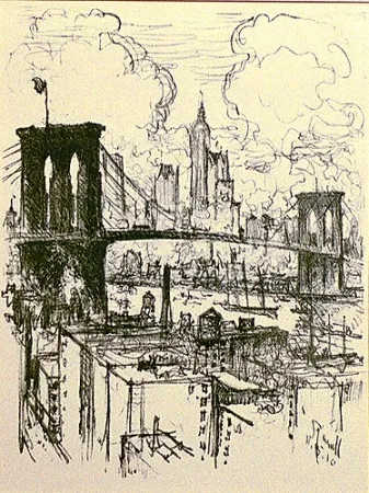 Литография Pennell - Brooklyn Bridge