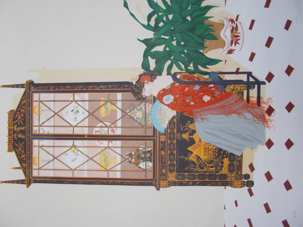 Литография Pescalera - La femme à l'éventail