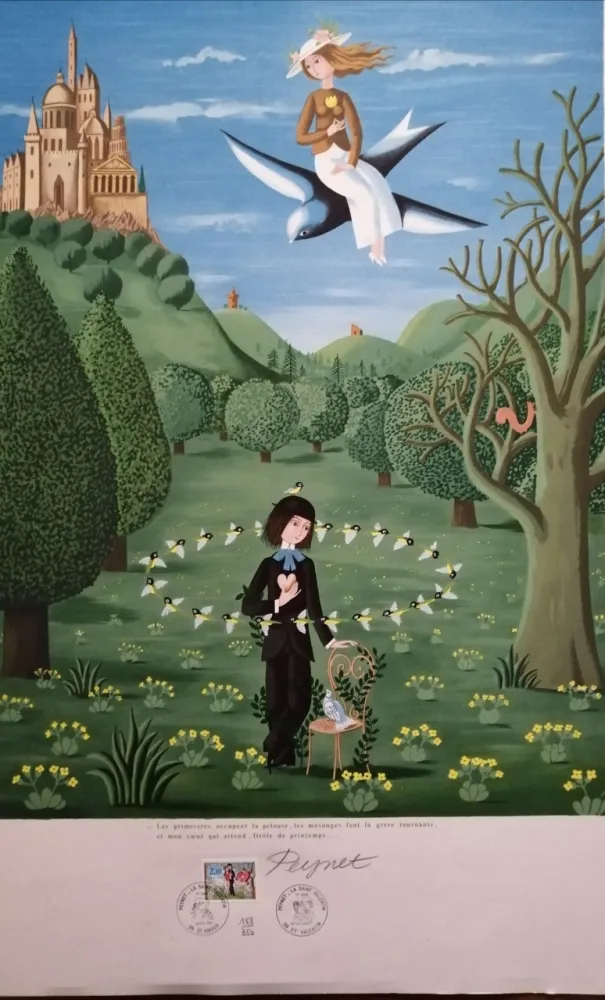 Литография Peynet - La Saint Valentin - Les Primevères