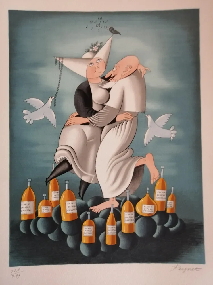 Литография Peynet - L'élixir du Révérend Pére Gaucher