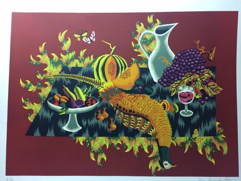 Литография Picard Ledoux - Nature morte au faisan