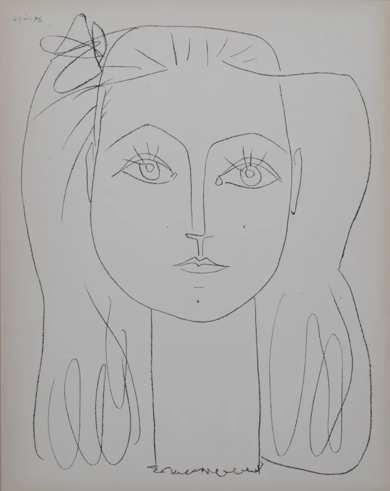 Литография Picasso (After) - Françoise avec un nœud dans les cheveux