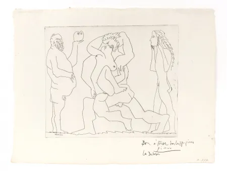 Гравюра Picasso - Bacchanal with Owl and Young Man in a Mask