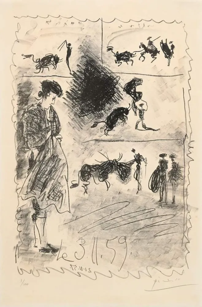 Литография Picasso - Bullfighting scene