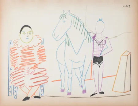 Литография Picasso - Clown & Circus Rider, 1954