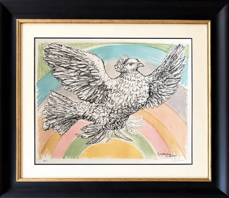 Литография Picasso - Colombe volant (à l'arc-en-ciel)