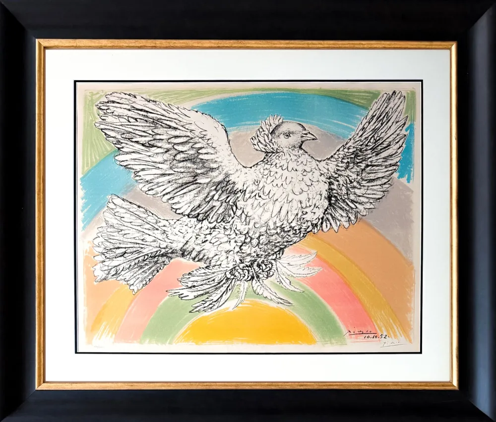 Литография Picasso - Colombe volant (à l'Arc-en-ciel)