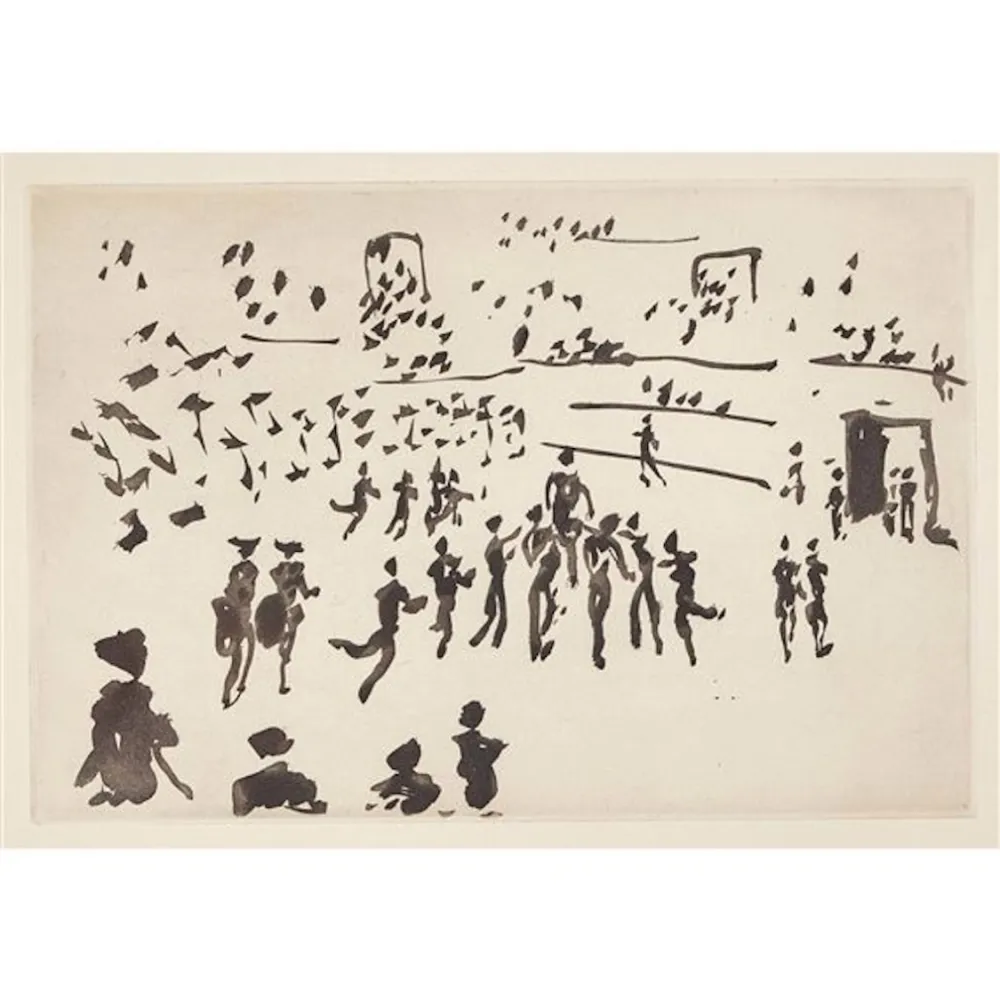 Акватинта Picasso - El torero sale en hombros de los aficionados