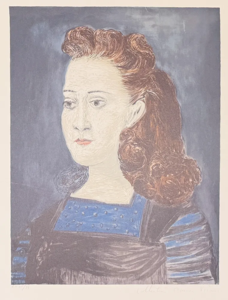 Литография Picasso - Femme à la collerette bleue