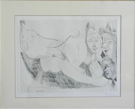 Офорт Picasso - Femme au Lit avec Visiteurs en Costume du XVII Siecle
