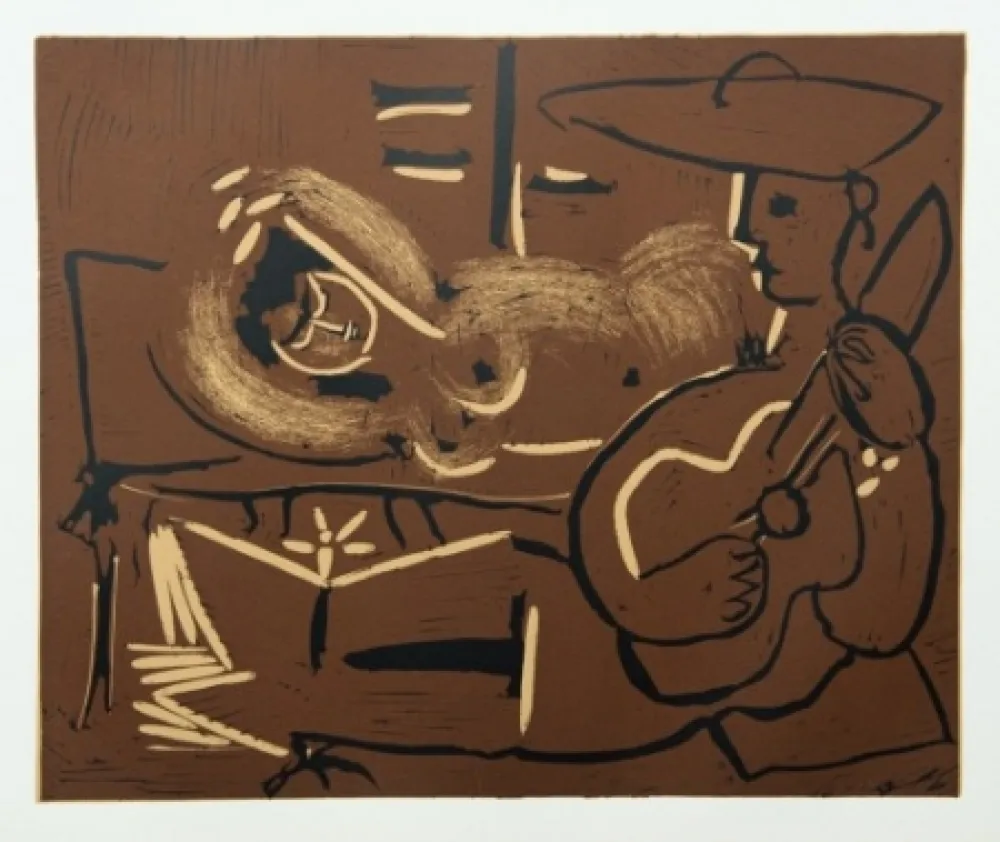 Гравюра Picasso - Femme couchée et guitariste