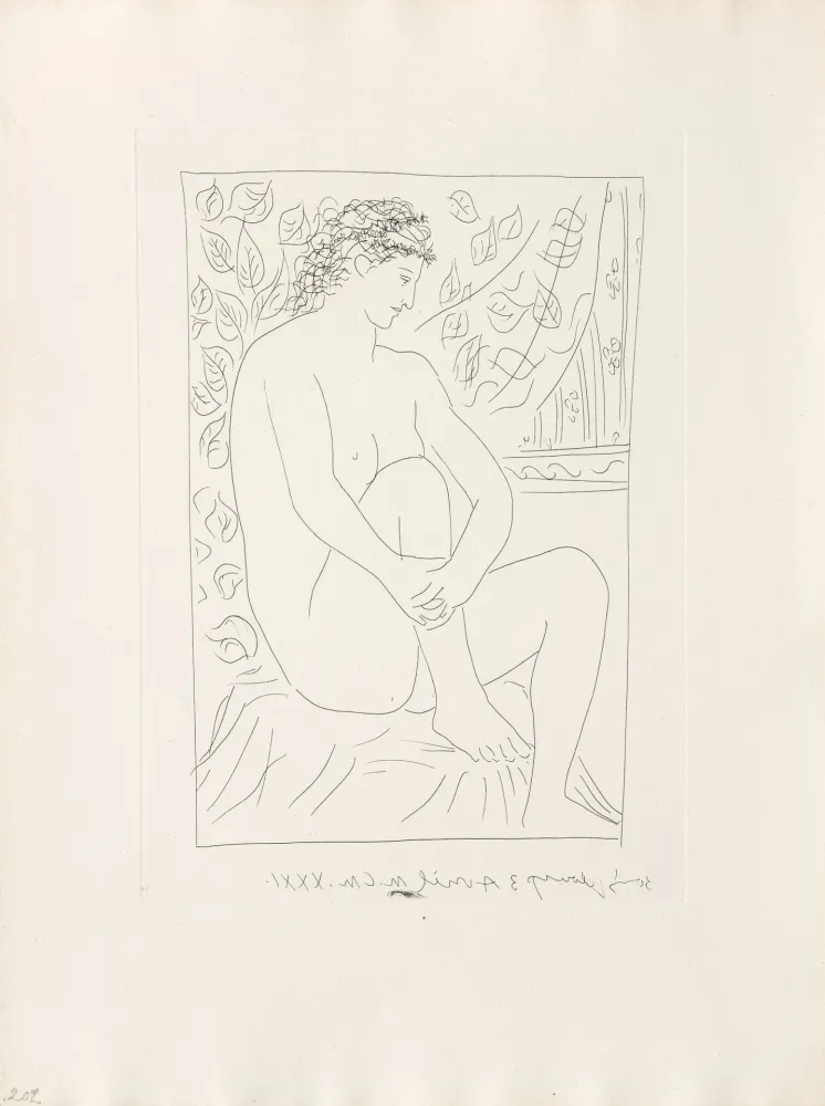 Гравюра Picasso - Femme nue assise devant un rideau