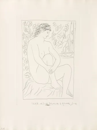 Гравюра Picasso - Femme nue assise devant un rideau