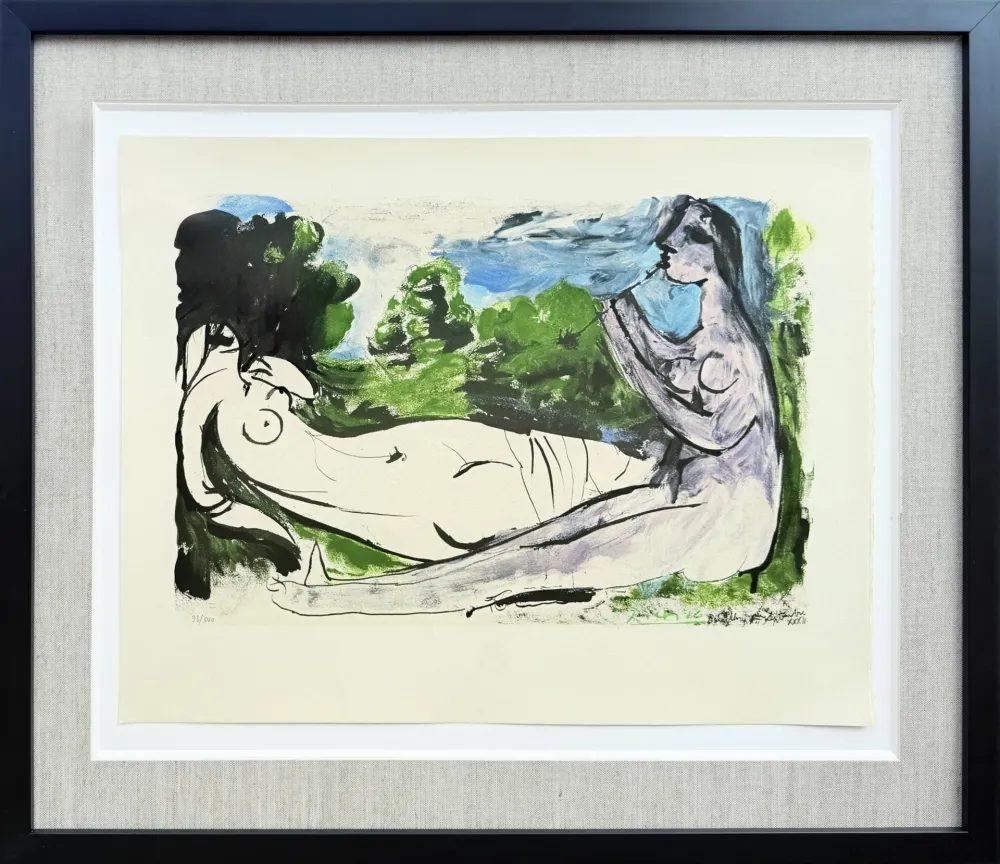 Литография Picasso - Femme nue couchée et joueur de flûte