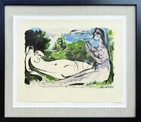 Литография Picasso - Femme nue couchée et joueur de flûte