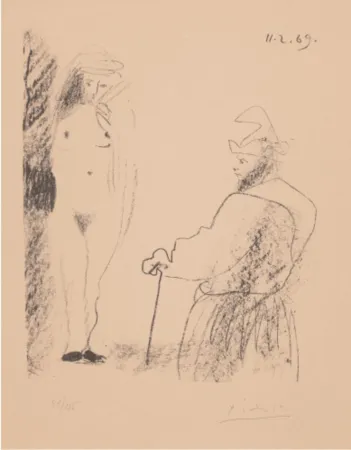 Литография Picasso - Femme Nue et Homme à la Canne