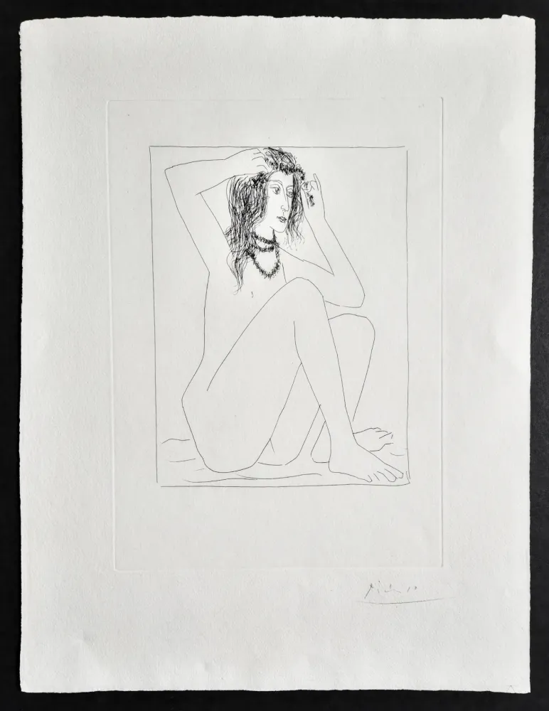 Гравюра Picasso -  Femme Nue se Couronnant de Fleurs