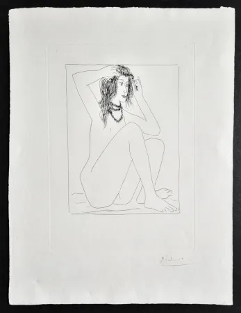 Гравюра Picasso -  Femme Nue se Couronnant de Fleurs